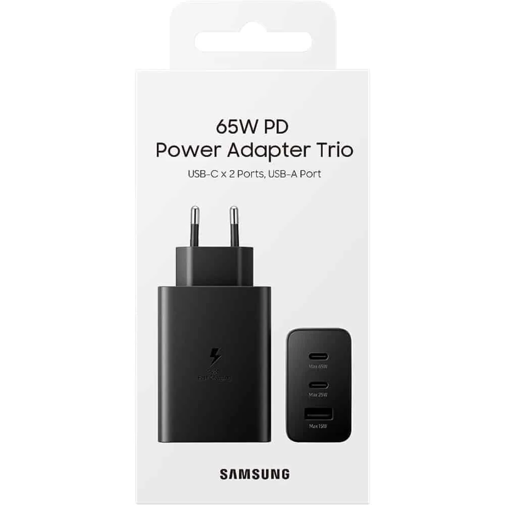 Samsung 65W PD Power Adapter Trio USB-C 2 Ports, USB-A Port Black