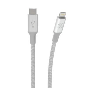 Scosche STRKELINE ™ PREMIUM 8 بوصة شحن مضفر & amp؛ كابل مزامنة Lightning® إلى USB-C باللون الفضي