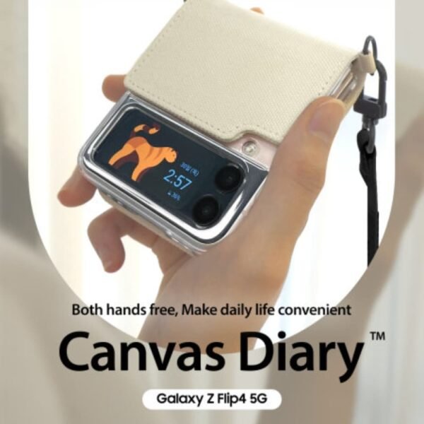 Araree Canvas Diary Cover for Galaxy Z Flip 4 Ivory - Image 2