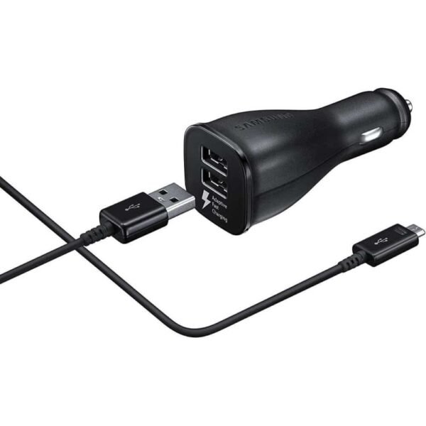 Samsung  Car Adapter Dual Port 15W & Cable Micro-USB Fast Charge Black