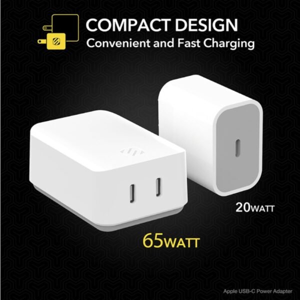 Scosche Dual-Port USB-C Wall Charger Block, 65W Type C Fast Charging Power Adapter, GaN USB C Wall Charger Plug Compatible - Image 4