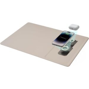 Pout Hands 3 Pro Dual 3In1 Wide Space Dual Fast Wireless Charing Mouse Pad Cream-Powder