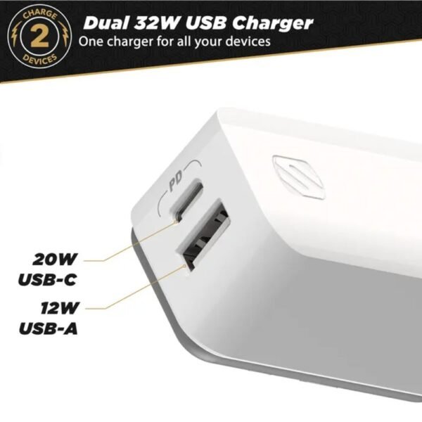 Scosche 32W USB-C Power Delivery Fast Charger With USB-A White - Image 3