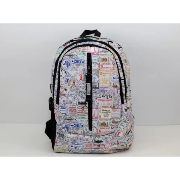 Smart Gate School Carrying Travel Visas Backpack 6 Pockets With USB Port 15.6 White