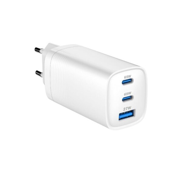 Smart Gate Wall Charger 65W 3 Port 2USB-C USB-A PD White