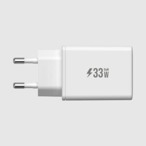 شاحن حائط Pout بتقنية GaN، منفذي USB-C و USB-A، بقدرة 33 واط، محول طاقة فائق السرعة، لون أبيض