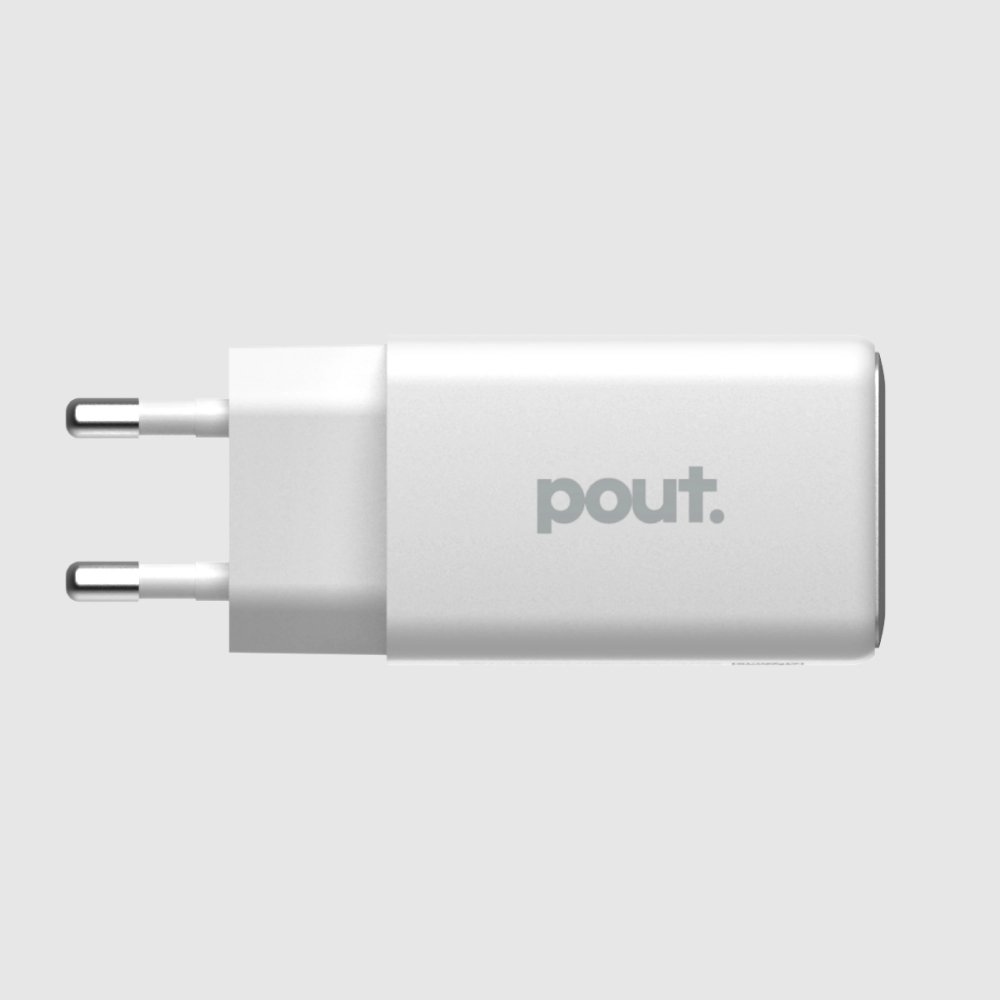 Pout Wall Charger Dual USB-C 45W Ultra Fast Power Adapter White